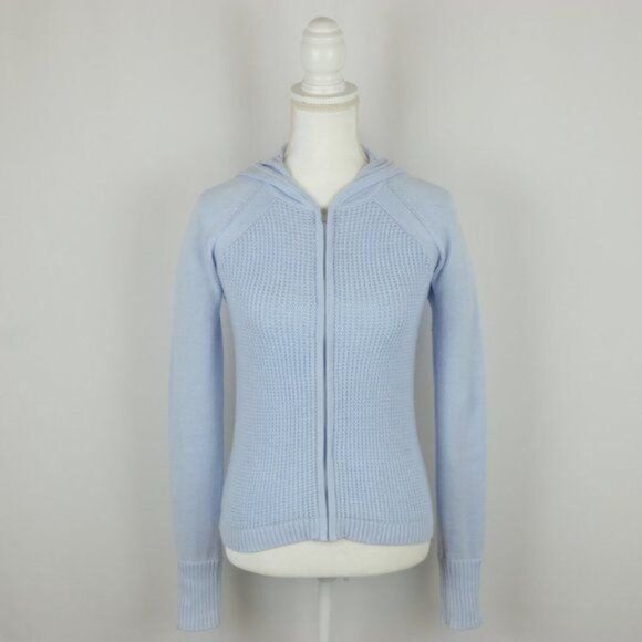 Athleta Outlands Women's XXS Blue Cotton Blend Full Zip Hooded Cardigan - Picture 2 of 11